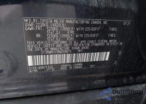 2024 Toyota Rav4 Hybrid Xle z USA, uszkodzony, nr VIN 2T3RWRFV1RW248876